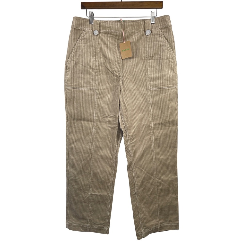 Boden Straight High RiseLeg Corduroy Pants 12 Beige Preppy Classic Minimalist